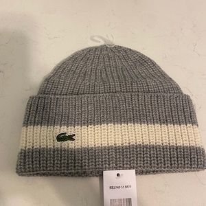 Lacoste Grey and White Beanie